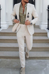 Solid Colored Linen Two-Piece Suit For Men Tailored Fit With Single Breast And Two Buttons