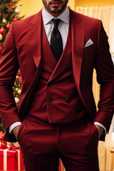 Solid Colored Three-Piece Wedding Suit For Men Tailored Fit With Single Breast And Two Buttons