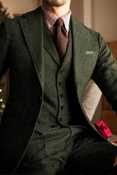 Solid Colored Tweed Wedding Suit For Men - Tailored Fit Single Breasted With Two Buttons
