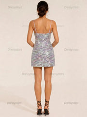 Spaghetti Strap Sequin Pattern Short Homecoming Dress