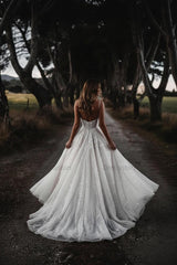 Spaghetti Straps Beach Wedding Dress Sequined Corset Sleeveless A Line Bridal Gown