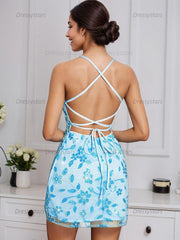 Dressystars Spaghetti Straps Bodycon Beaded Floral Short Homecoming Dress