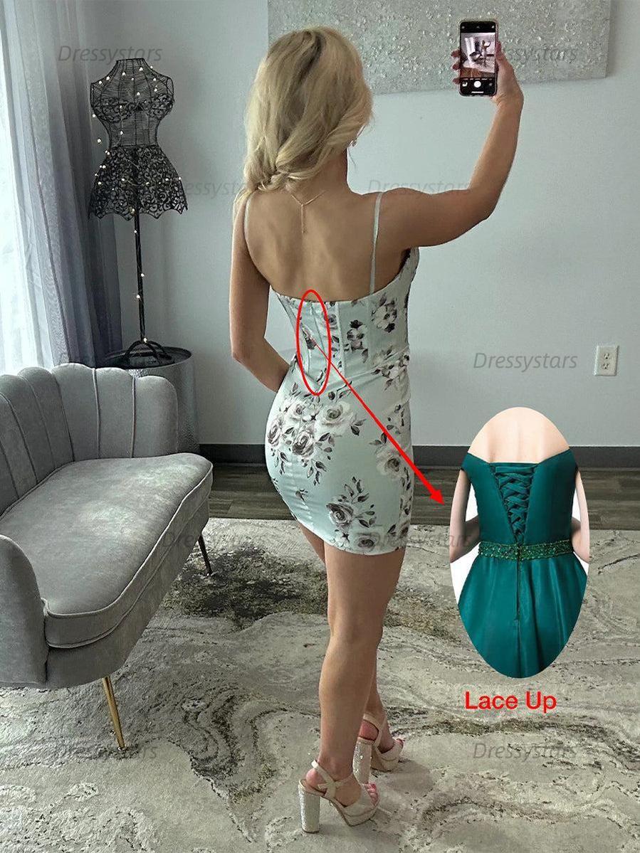 Dressystars Spaghetti Straps Flower Pattern Tight Homecoming Dress