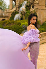 Spaghetti Straps Prom Dress Mermaid Beaded Formal Dress with 3D Flowers