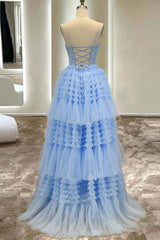 Spaghetti Straps Prom Dress Tulle Long A Line Evening Dress