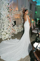 Dressystars Spaghetti Straps Wedding Dress Mermaid Sleeveless Backless Beaded Bridal Dress