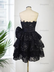 Dressystars Sparkly A Line Sweetheart Corset Tiered Ruffle Homecoming Dress with Bows