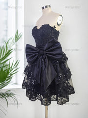 Dressystars Sparkly A Line Sweetheart Corset Tiered Ruffle Homecoming Dress with Bows
