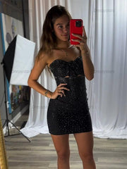 Dressystars Sparkly Bodycon Strapless Short Homecoming Dress with Beading