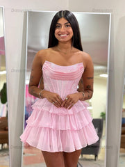 Dressystars Sparkly Corset A Line Short Beaded Homecoming Dress with Ruffles