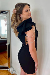 Sparkly Homecoming Dress Black Bodycon Fitting with Slit Short Party Cocktail Dress