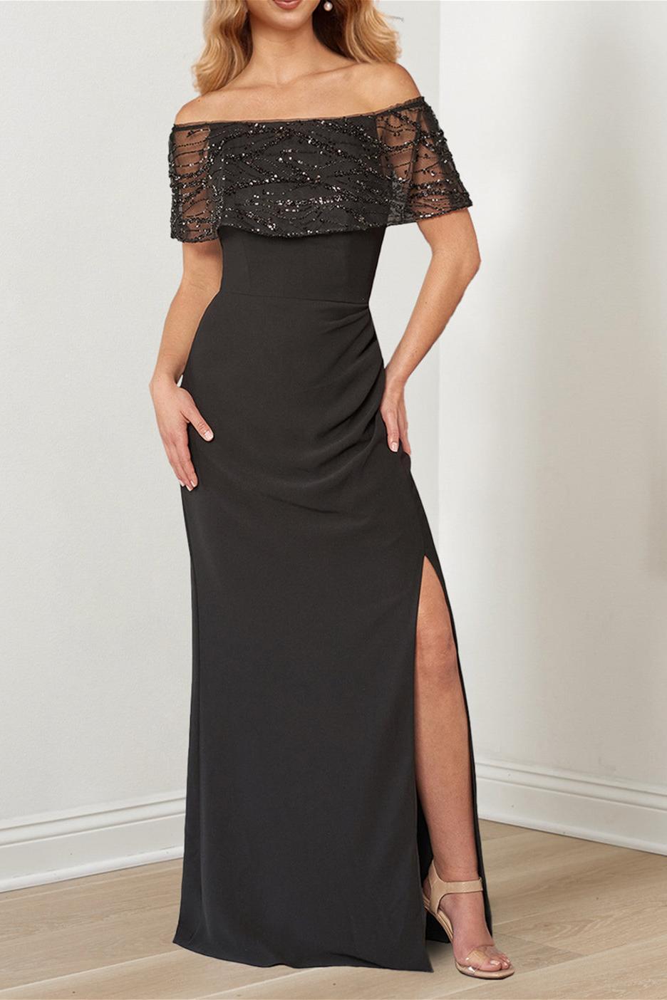 Sparkly Princess A-Line Floor-Length Mother of the Bride Dress with Portrait Neckline