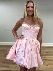 Dressystars Sparkly Satin A Line Short Corset Homecoming Dress with Rhinestones
