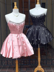 Dressystars Sparkly Satin A Line Short Corset Homecoming Dress with Rhinestones