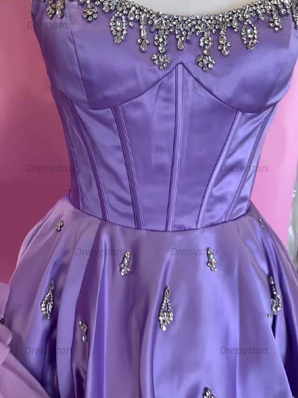 Dressystars Sparkly Satin A Line Short Corset Homecoming Dress with Rhinestones