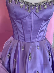 Dressystars Sparkly Satin A Line Short Corset Homecoming Dress with Rhinestones