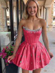 Dressystars Sparkly Satin A Line Short Corset Homecoming Dress with Rhinestones