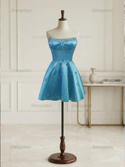 Dressystars Sparkly Satin A Line Short Corset Homecoming Dress with Rhinestones
