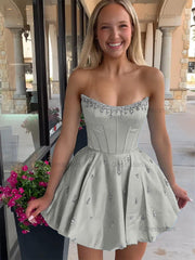 Dressystars Sparkly Satin A Line Short Corset Homecoming Dress with Rhinestones
