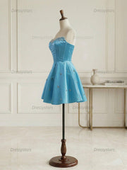 Dressystars Sparkly Satin A Line Short Corset Homecoming Dress with Rhinestones