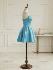Dressystars Sparkly Satin A Line Short Corset Homecoming Dress with Rhinestones