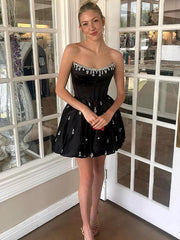 Sparkly Satin A Line Short Corset Homecoming Dress with Rhinestones