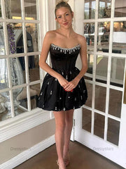 Dressystars Sparkly Satin A Line Short Corset Homecoming Dress with Rhinestones