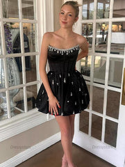 Dressystars Sparkly Satin A Line Short Corset Homecoming Dress with Rhinestones