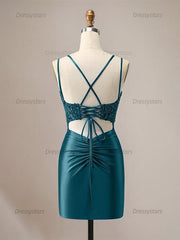 Dressystars Sparkly Spaghetti Straps Sequins Pleated Corset Homecoming Dress