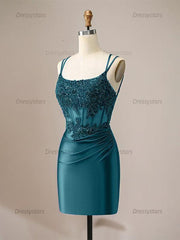 Dressystars Sparkly Spaghetti Straps Sequins Pleated Corset Homecoming Dress