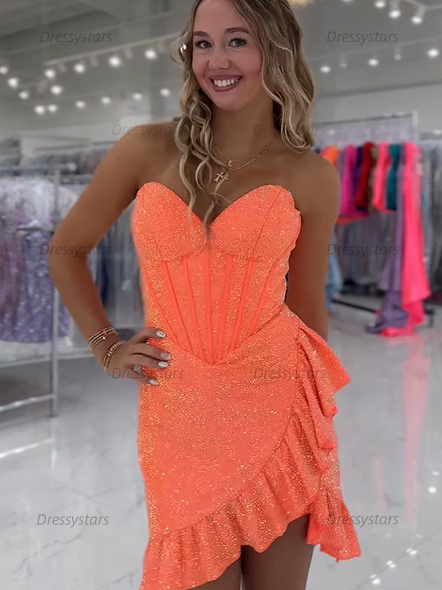 Dressystars Sparkly Tight Short Corset Homecoming Dress with Beading