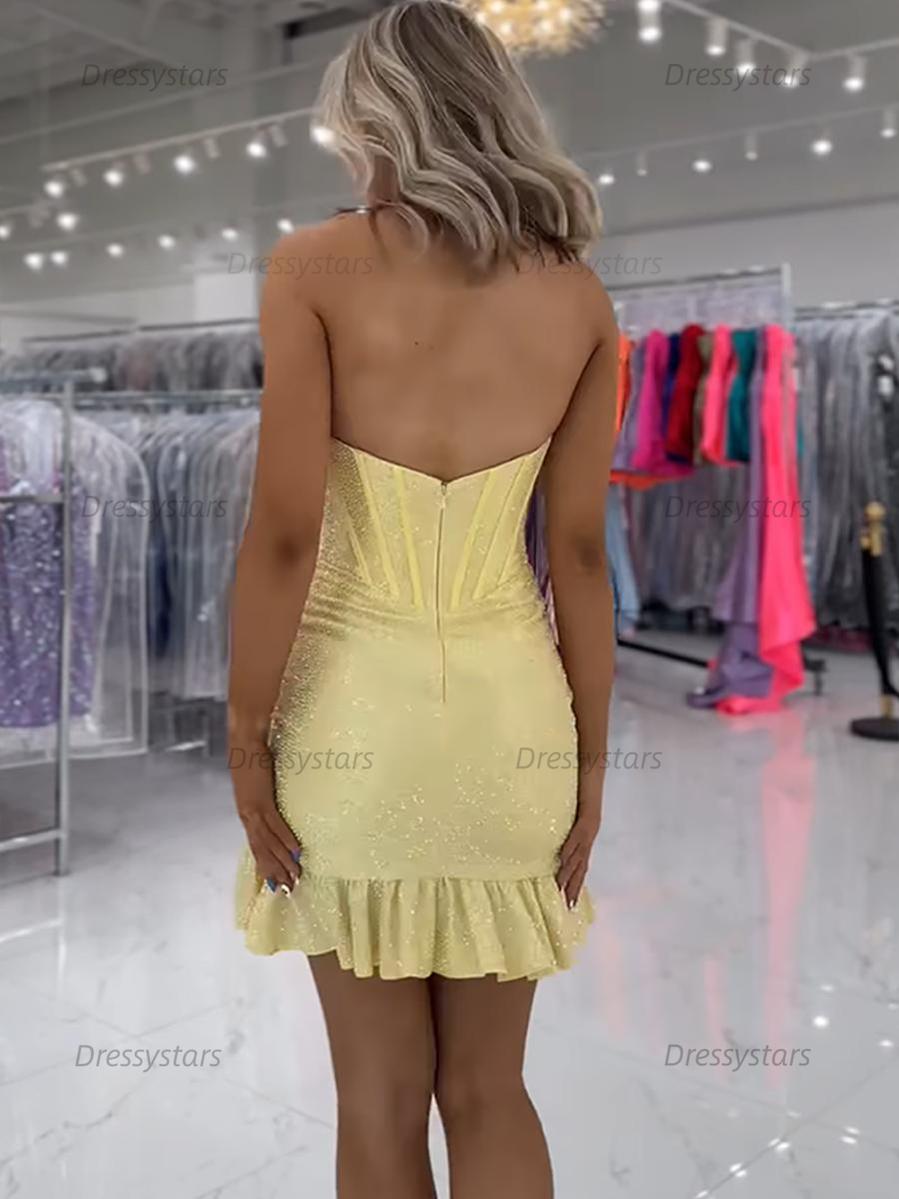 Dressystars Sparkly Tight Short Corset Homecoming Dress with Beading