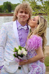 Sparkly White Sequined 2-Piece Men's Prom Homecoming Suit