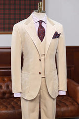 Special Light Khaki Notched Lapel 3 Piece Velvet Prom Suit