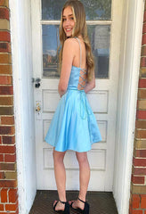Square Collar Homecoming Dress A Line Sleeveless Satin Short Party Cocktail Dress