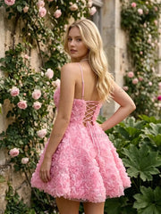 Dressystars Square Neck 3D Rose Petal Corset Homecoming Dresses Mini Cocktail Dress