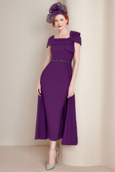 Square Neck Formal Mother of the Bride & Groom Sheath/Column Dresses with Bow and Belt