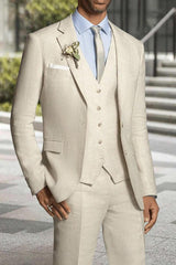 Standard Fit Men's Formal Three-Piece Single Breasted Two-Button Beach Wedding Suit