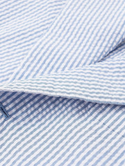 Standard Fit Single Breasted One-Button Blue Seersucker Pinstripe Men's Beach Wedding Suit 2 Piece