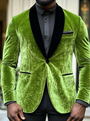 Standard Fit Single-Breasted Velvet Blazer In Green With One Button