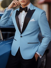 Standard Fit Sky Blue One-Button Single Breasted Suit For Men's Beach Weddings And Prom