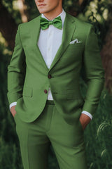 Standard Fit Two-Button Green Men's Beach Wedding Suit Set
