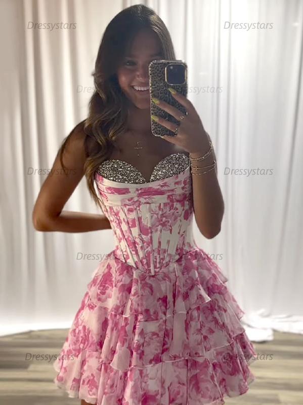 Dressystars Strapless A-Line Sweetheart Empire Beaded Floral Homecoming Dress