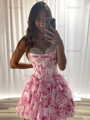 Dressystars Strapless A-Line Sweetheart Empire Beaded Floral Homecoming Dress