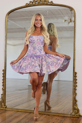 Strapless Beaded Jacquard A Line Short Homecoming Dress
