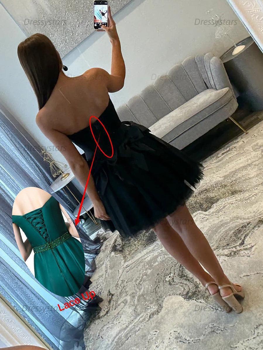 Dressystars Strapless Beading Short Homecoming Dress with Waist Bow