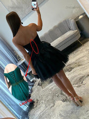 Dressystars Strapless Beading Short Homecoming Dress with Waist Bow