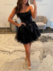 Dressystars Strapless Beading Short Homecoming Dress with Waist Bow