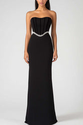 Strapless Black Wedding Guest Dress Corset Sheath Long Formal Dress
