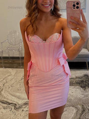Dressystars Strapless Corset Sheath Homecoming Dress with Bow